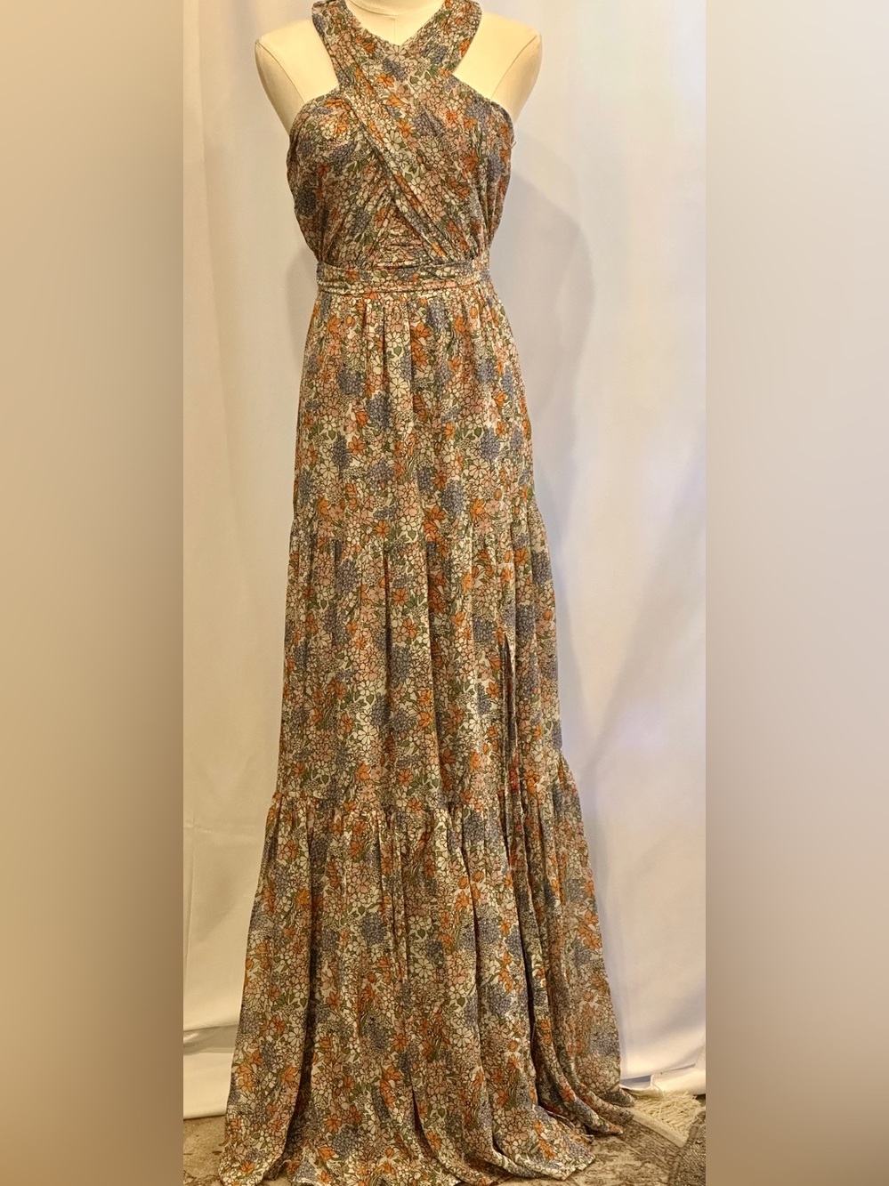 Veronica Beard NWT Floral Halter Maxi Dress Size 0 XS | Side Slit - Picture 2 of 12